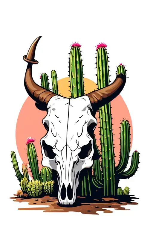 Bull Skull And Cactus