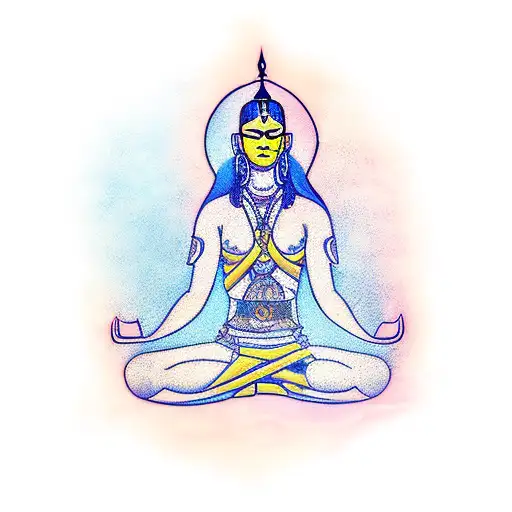A New-school Tattoo Of A Female Warrior Meditating To Represent The Power Of The Present