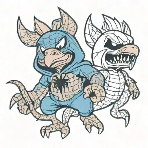 2 Chicken In A Spiderman Costume With Shark Teeth And Rabbit Ears