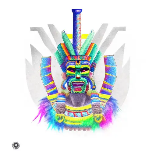 Quetzalcoatl Pyramid With Aztec Warrior Standing