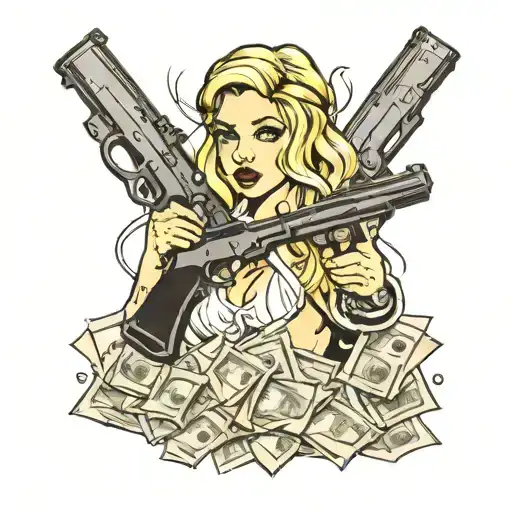 Gangster Women Tattoo Money Gun