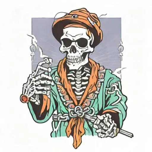 Hipster Skeleton In Bathrobe