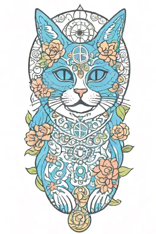 Hippie Cat With Colorful Flowers And Sun And Peace Sign
