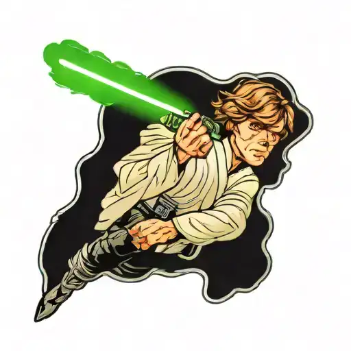 Luke Skywalker With Black Clothes Green Light Saber