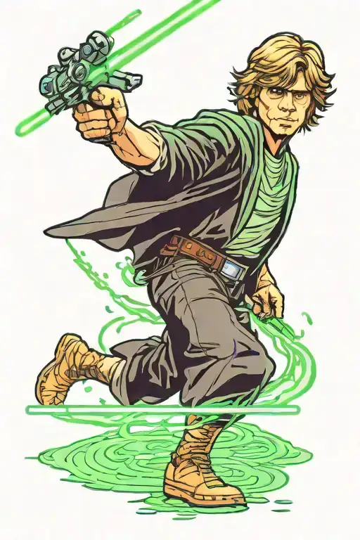 Luke Skywalker With Black Clothes And Green Light Saber