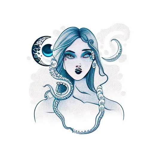Girl With Moon Behind Her With Tentacles Wrapping Around