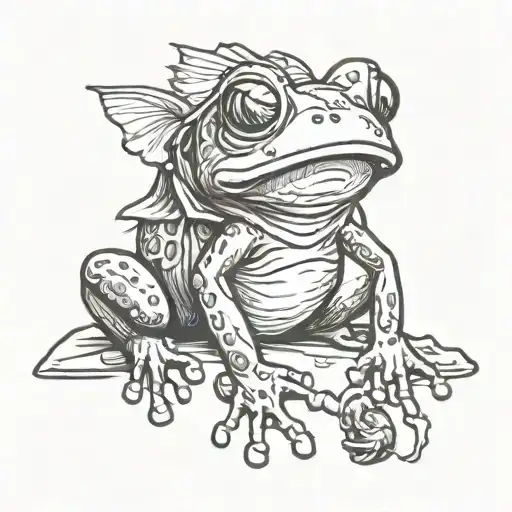 Funny Sketch Small Frog Eating Fly