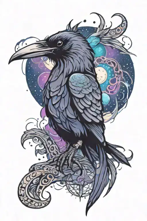 Raven With Scales On A Background Of Space