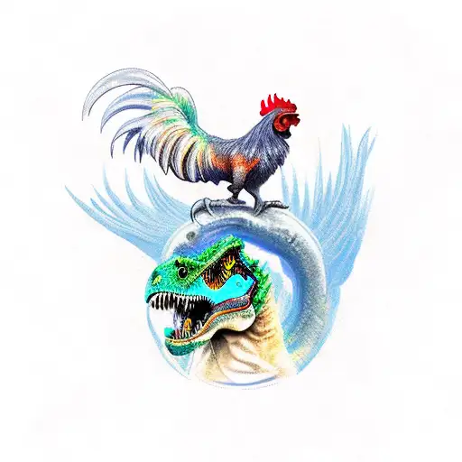 Rooster Riding T Rex Dinosaur