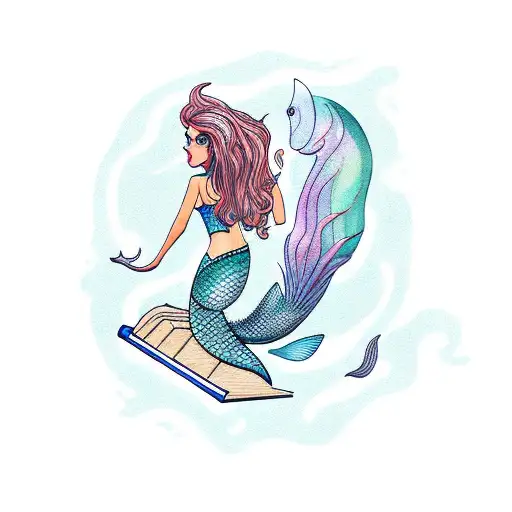 Mermaid With Book Umbrella