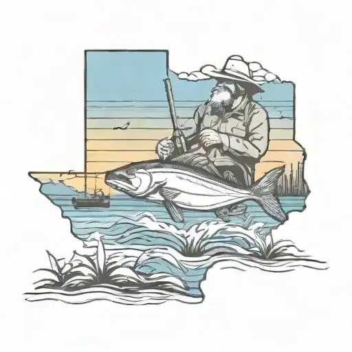 Texas State Outline With A Fisherman Casting A Line