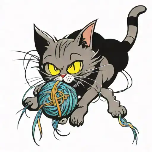 Cat With A Ball Of Yarn