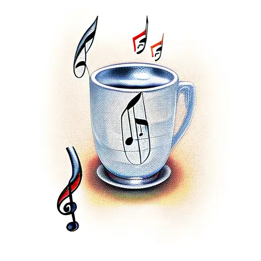 A Coffee Cup With Musical Notes Flowing Out Of It