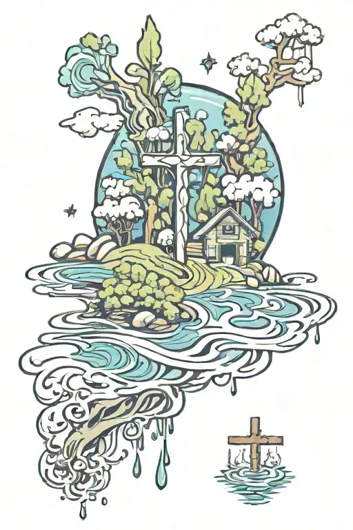Water And Trees And Cross