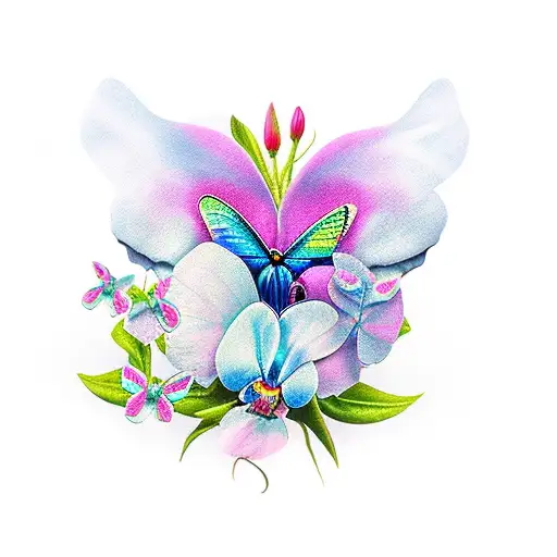 Blue Butterfly And Pink Orchid For Men