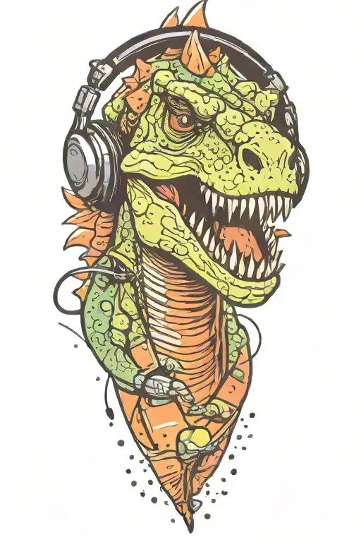 Dinosaur Wearing Headphones Meteor Shower