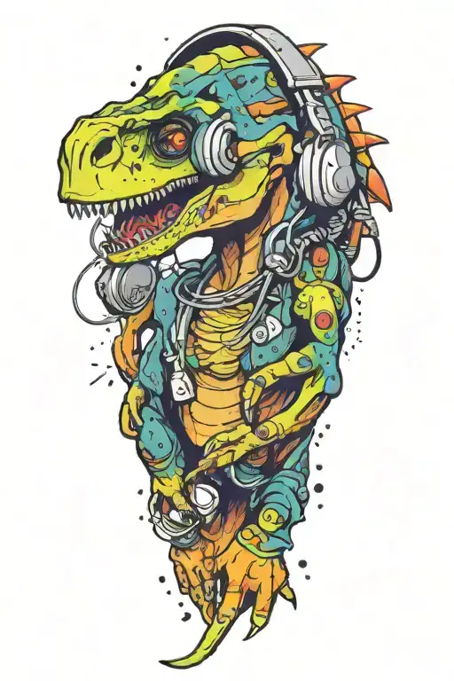Dinosaur Wearing Headphones Meteor Shower