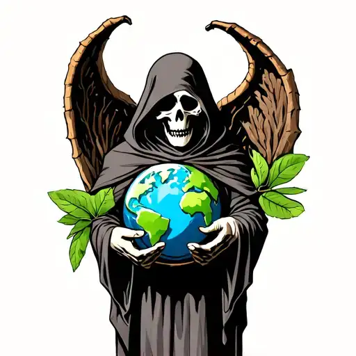 Grim Reaper Holding Mother Earth