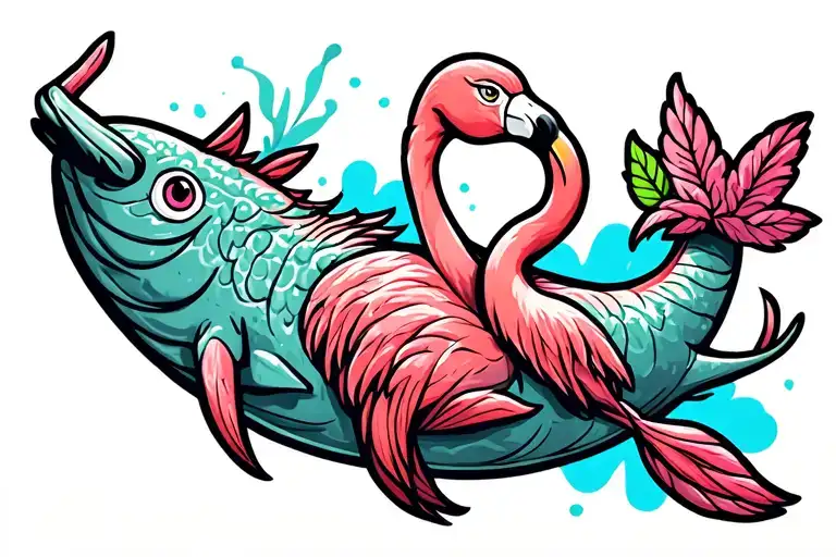 Narwhal With Flamingo