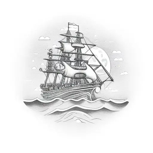 Kraken And A Ship With The Full Moon As The Backdrop