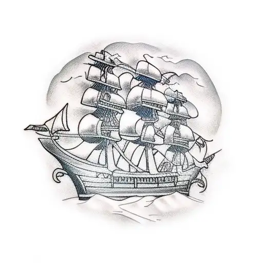 A Tattoo Of A Pirate Ship With Intricate Details