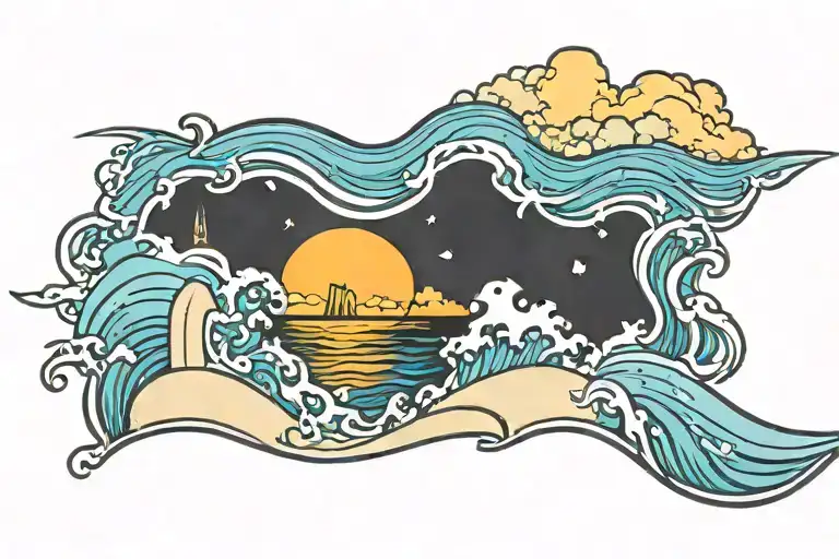 Sun Setting At The Beach Scene