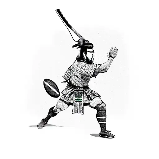 Samurai Warrior Playing Rugby