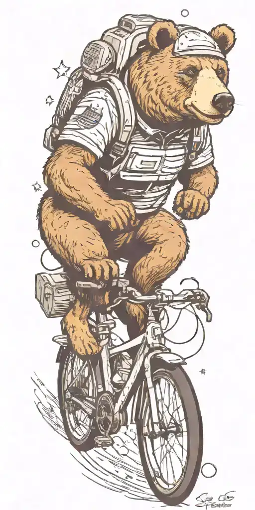 Bear Riding A Bicycling In Space