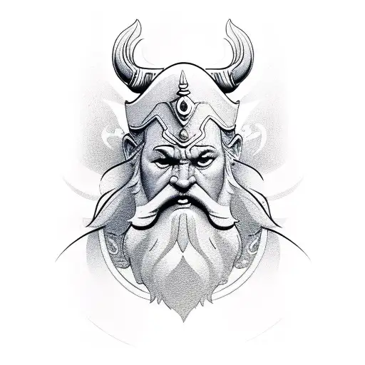 Simplified Neo Traditional Tatoo Three Quarters Turn Profile Of Odin With Ginger Beard