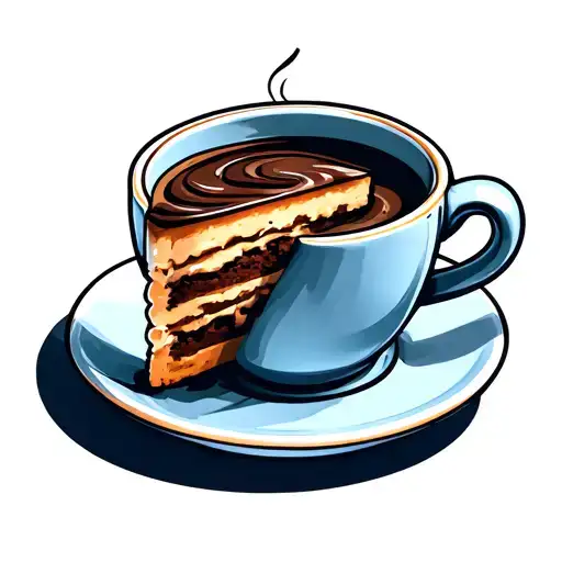 A Cup Of Coffee With Cake Slice