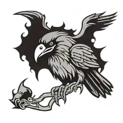 Ominous Raven With Open Beak