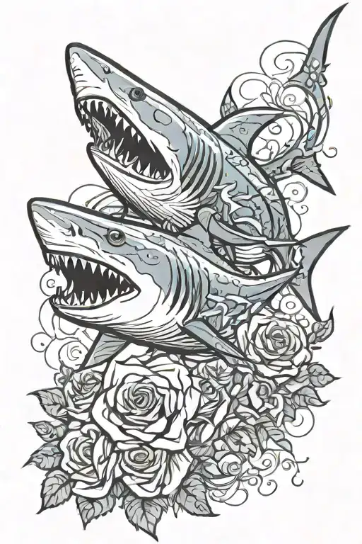 Shark And Roses Intertwined