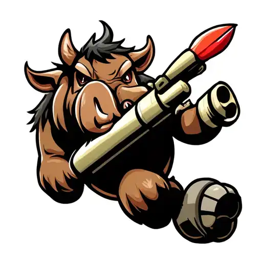 Cartoon Warthog With A Bazooka Rocket Launching