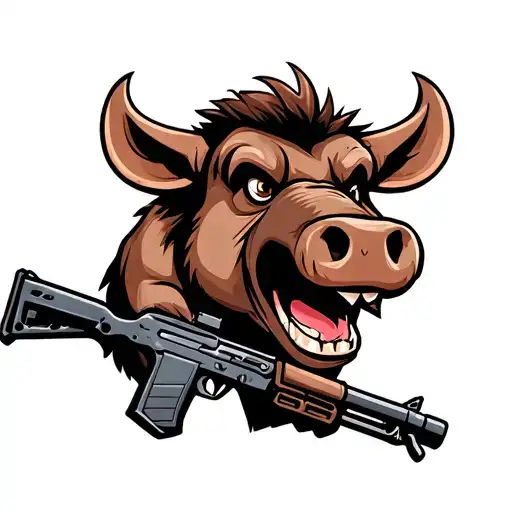 Cartoon Warthog With An Ak47
