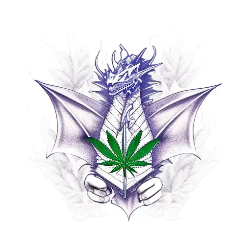 A Dragon Made Of Cannabis Leaves Breathing Fire