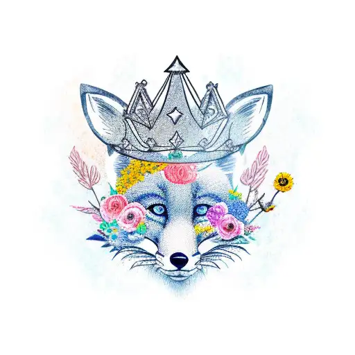 A New-school Style Fox Wearing A Crown Of Flowers