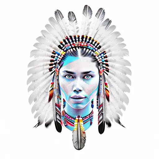 Native American Girl With Feathers And Braids