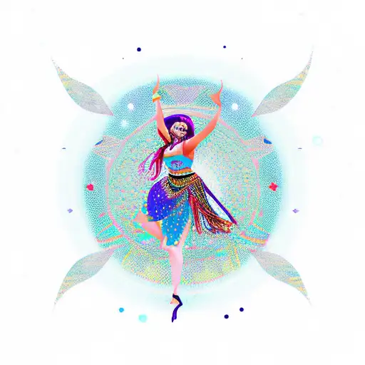 A Mystical Gypsy Dancing Under A Crescent Moon Surrounded By Twinkling Stars And Planets