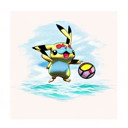 Pikachu Pokemon With A Beach Ball Jumping On The Sand