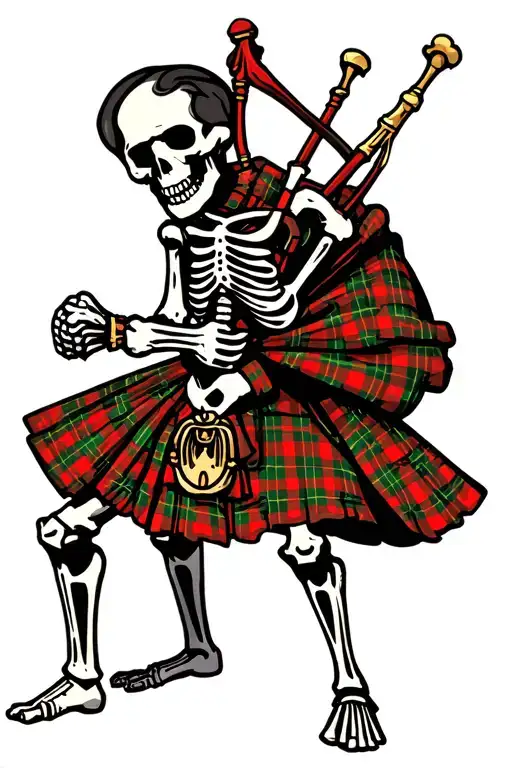 Morgan Clan Tartan Kilt Skeleton Playing Bagpipes