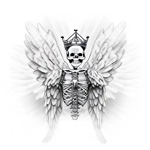 Skeleton With Angel Wings Wearing A Crown