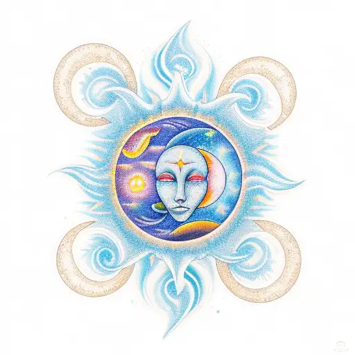 Celestial-themed Tattoo Featuring The Sun And Moon In A Harmonious Design