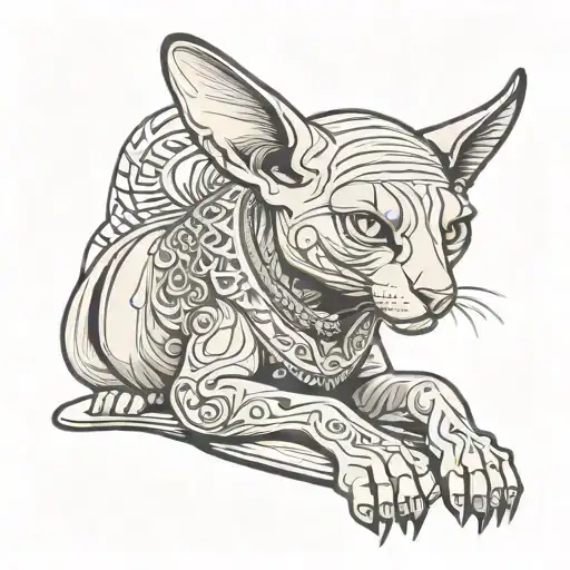 Sphinx Cat With Tattoos Sitting Alone