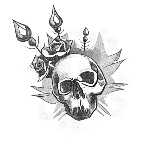 Skull With Roses And Spikes