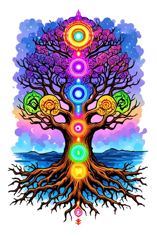 Tree Of Life With Roots Chakra Symbols