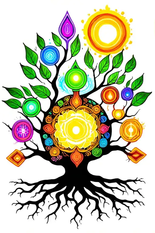 Tree Of Life With Roots Chakra Symbols Intertwined