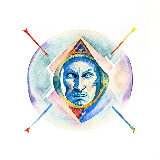 An Aquarel Depiction Of A The Fool Of Tarot In Abstract And Lines