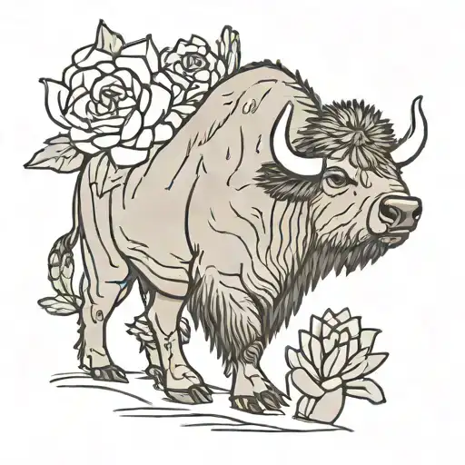 Single Line Bison Wearing A Cactus Flower