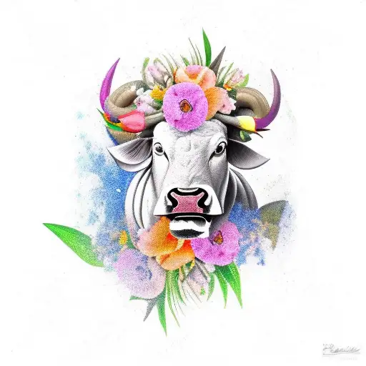 Cool Taurus Bull With Tulips Flowers