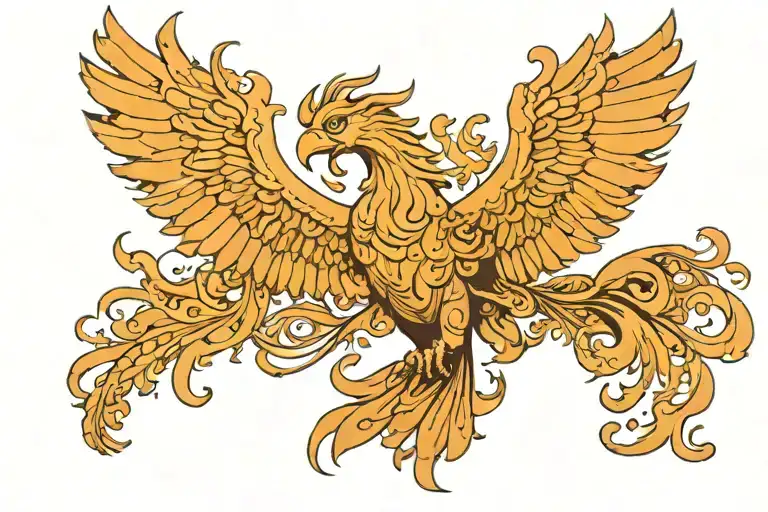 Beautiful Phoenix Flying Over A Town Of People